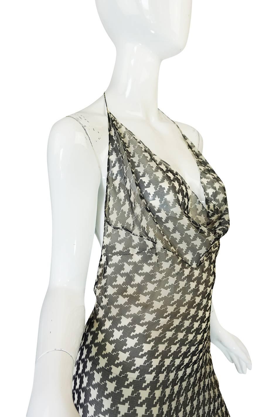 Early 2000s Galliano for Dior Check Silk Chiffon Bias Cut Dress 1