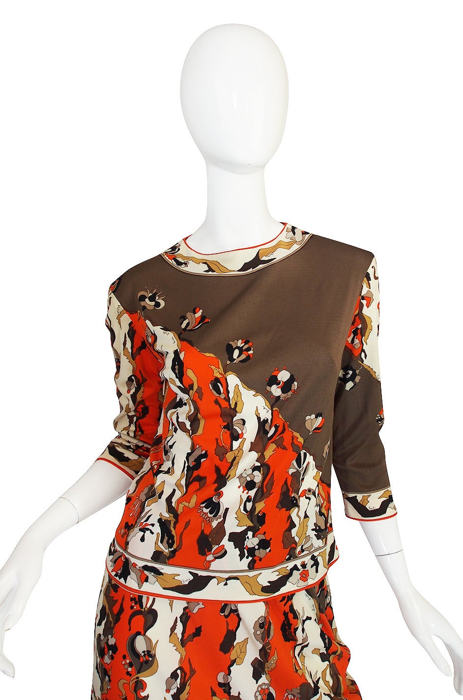 1960s Coral Print Silk Jersey Pucci Skirt & Top Set In Excellent Condition For Sale In Rockwood, ON