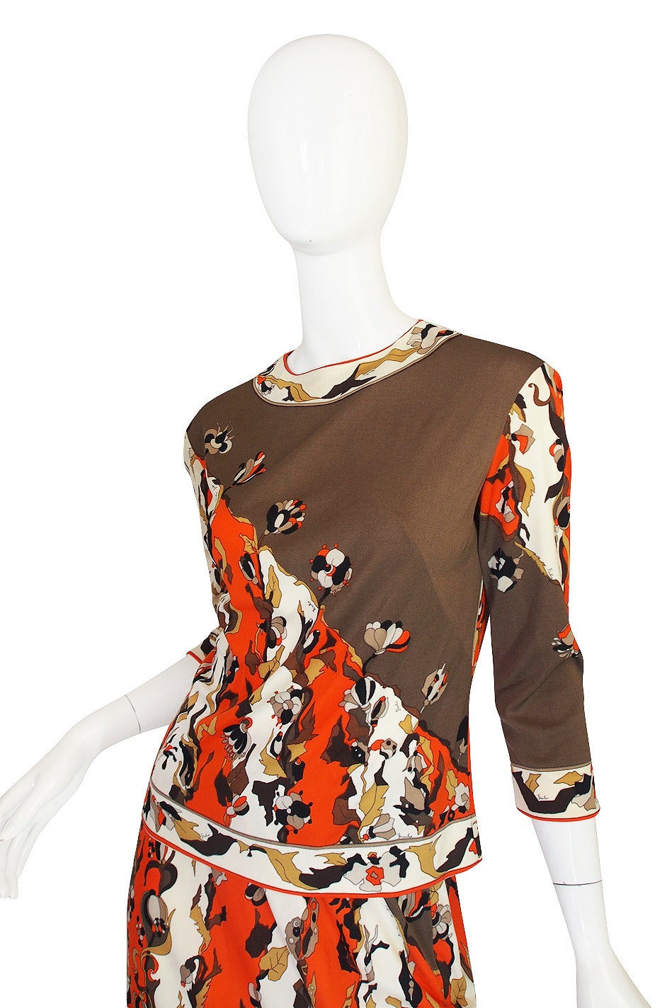 1960s Coral Print Silk Jersey Pucci Skirt & Top Set For Sale 1