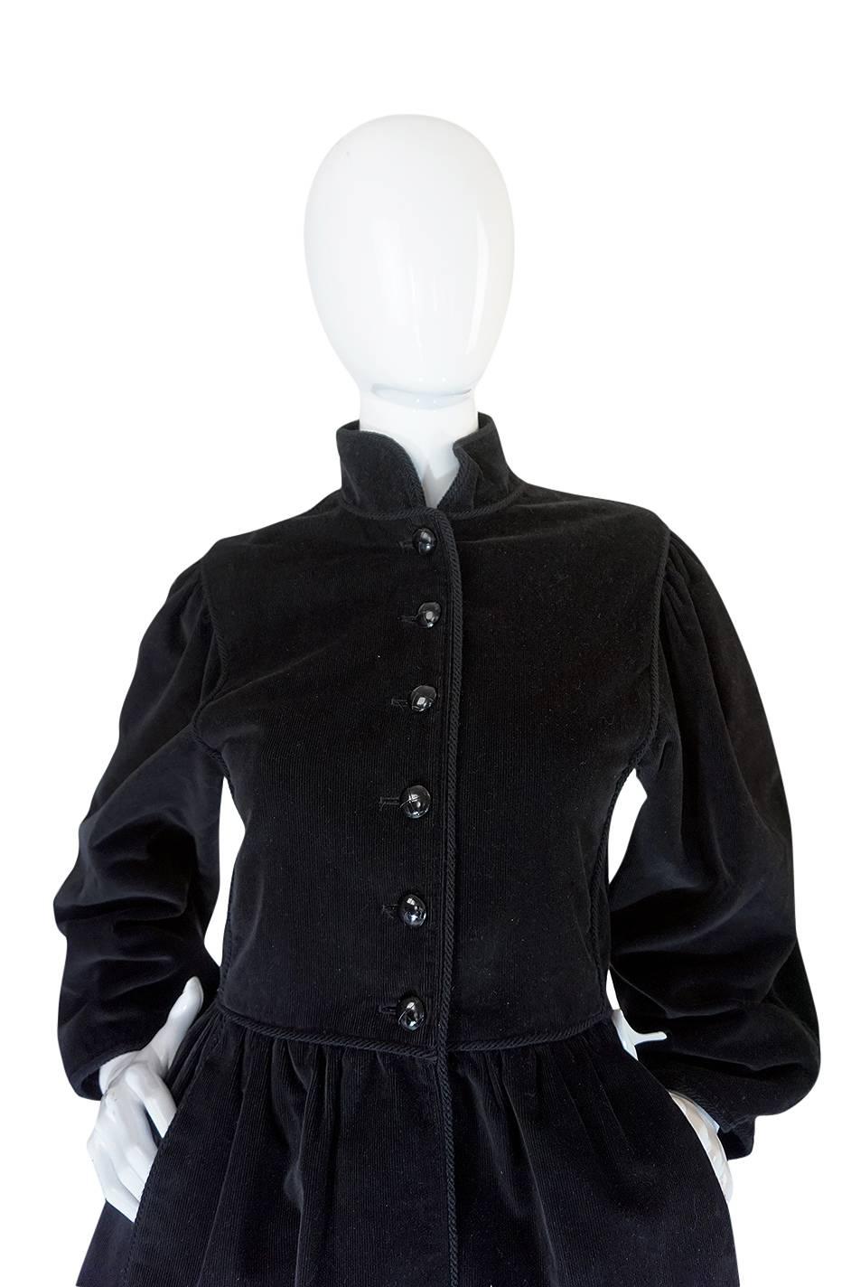 Black A/W 1976-1977 Yves Saint Laurent Corduroy Russian Collection Coat
