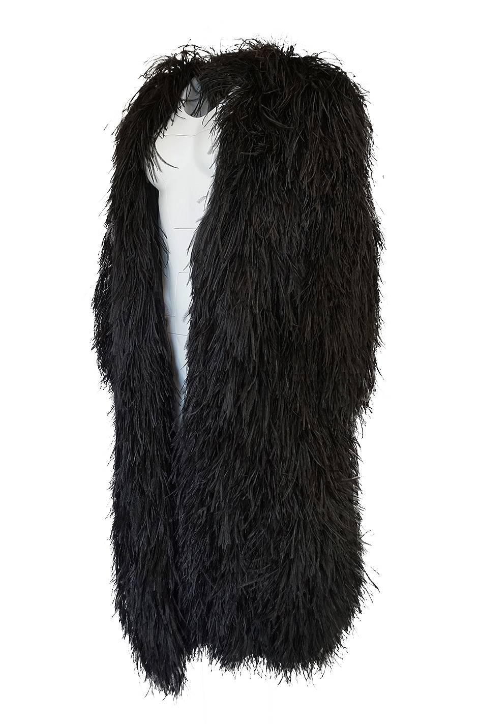 Women's or Men's Yves Saint Laurent Black Ostrich Feather Coat circa 1970