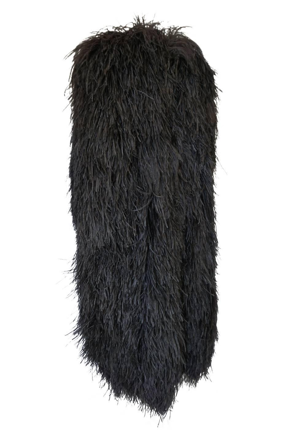 Yves Saint Laurent Black Ostrich Feather Coat circa 1970 1
