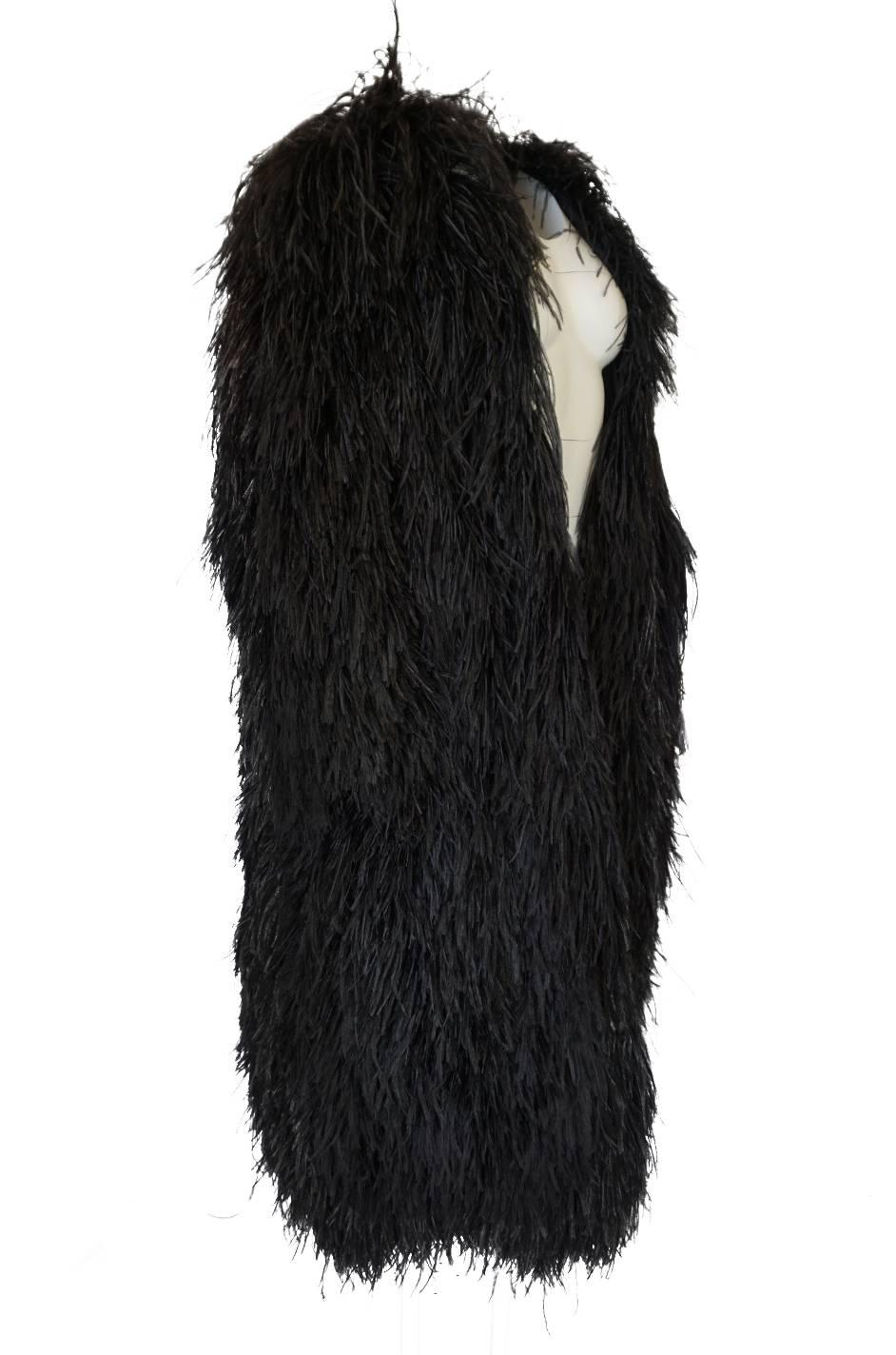 Yves Saint Laurent Black Ostrich Feather Coat circa 1970 In Excellent Condition In Rockwood, ON