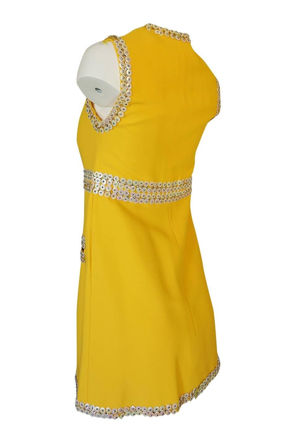 Chloe by Karl Lagerfeld Stud and Paillettes Yellow Mini Dress circa 1967 1