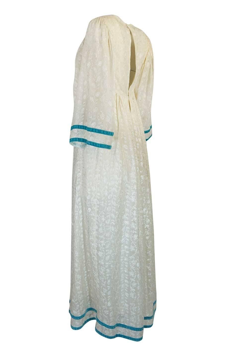 Women's c1968 Thea Porter Embroidered Ivory & Brocade 'Faye' Dress
