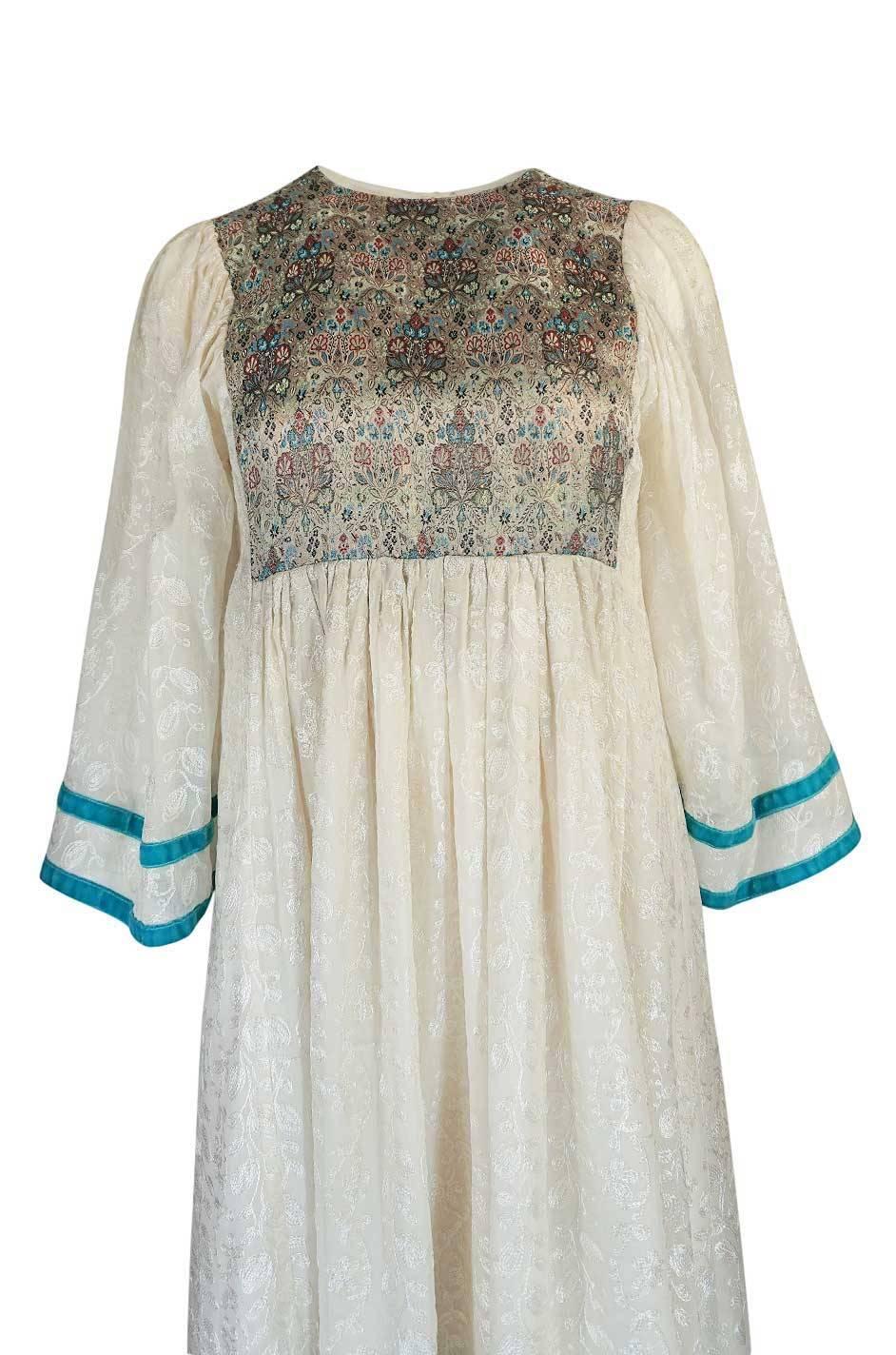 c1968 Thea Porter Embroidered Ivory & Brocade 'Faye' Dress 1