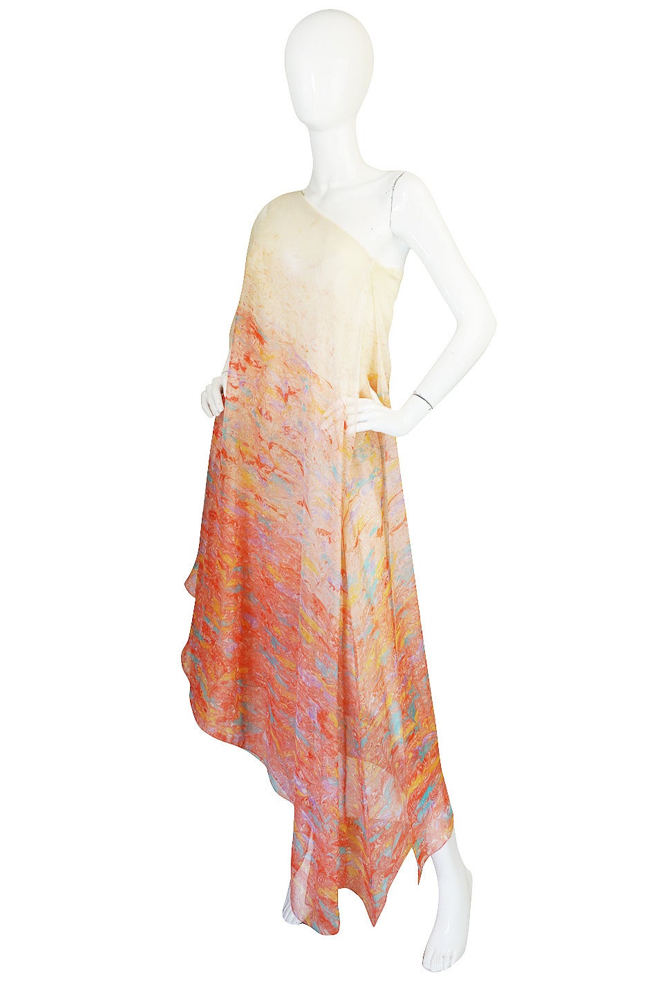 Women's 1970s One Shoulder Pastel Jerry Silverman Dress For Sale