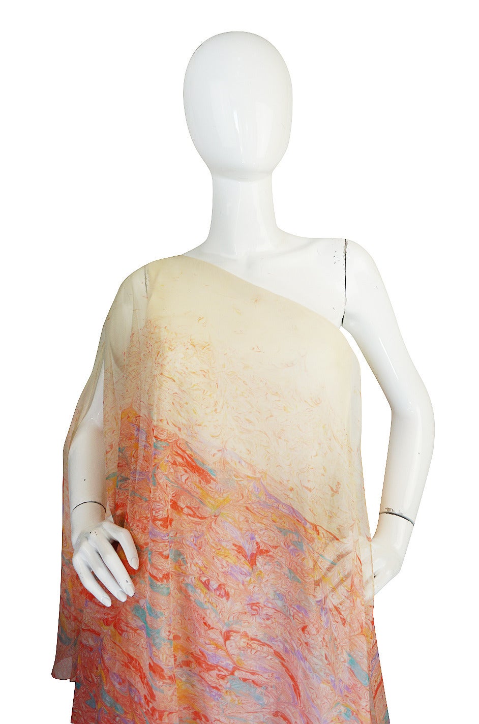 1970s One Shoulder Pastel Jerry Silverman Dress For Sale 1
