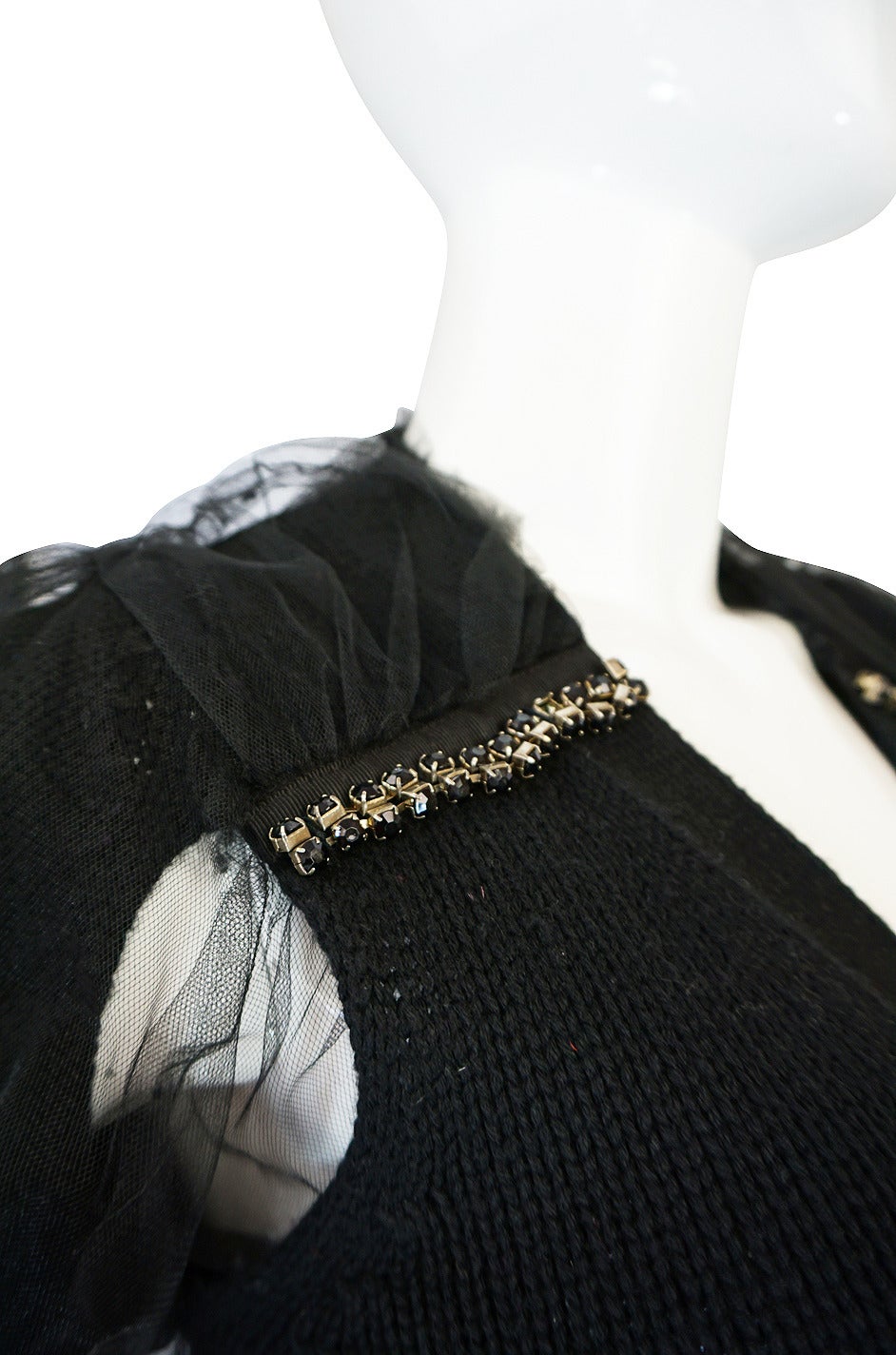 2008 Sacai Black Cashmere & Silk Tulle Sweater For Sale 2