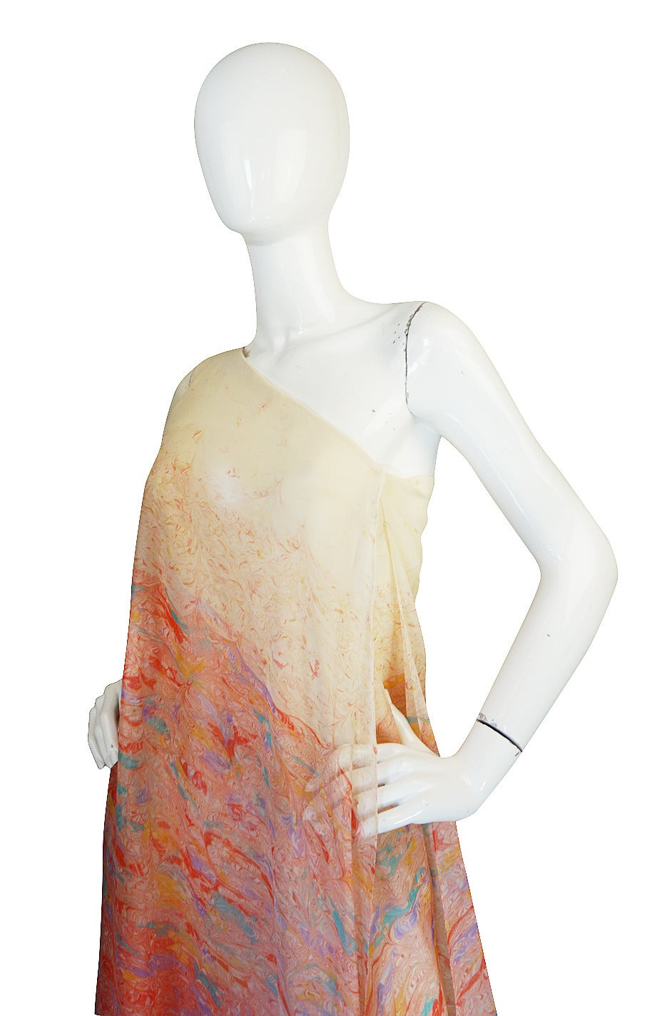 1970s One Shoulder Pastel Jerry Silverman Dress In Excellent Condition For Sale In Rockwood, ON