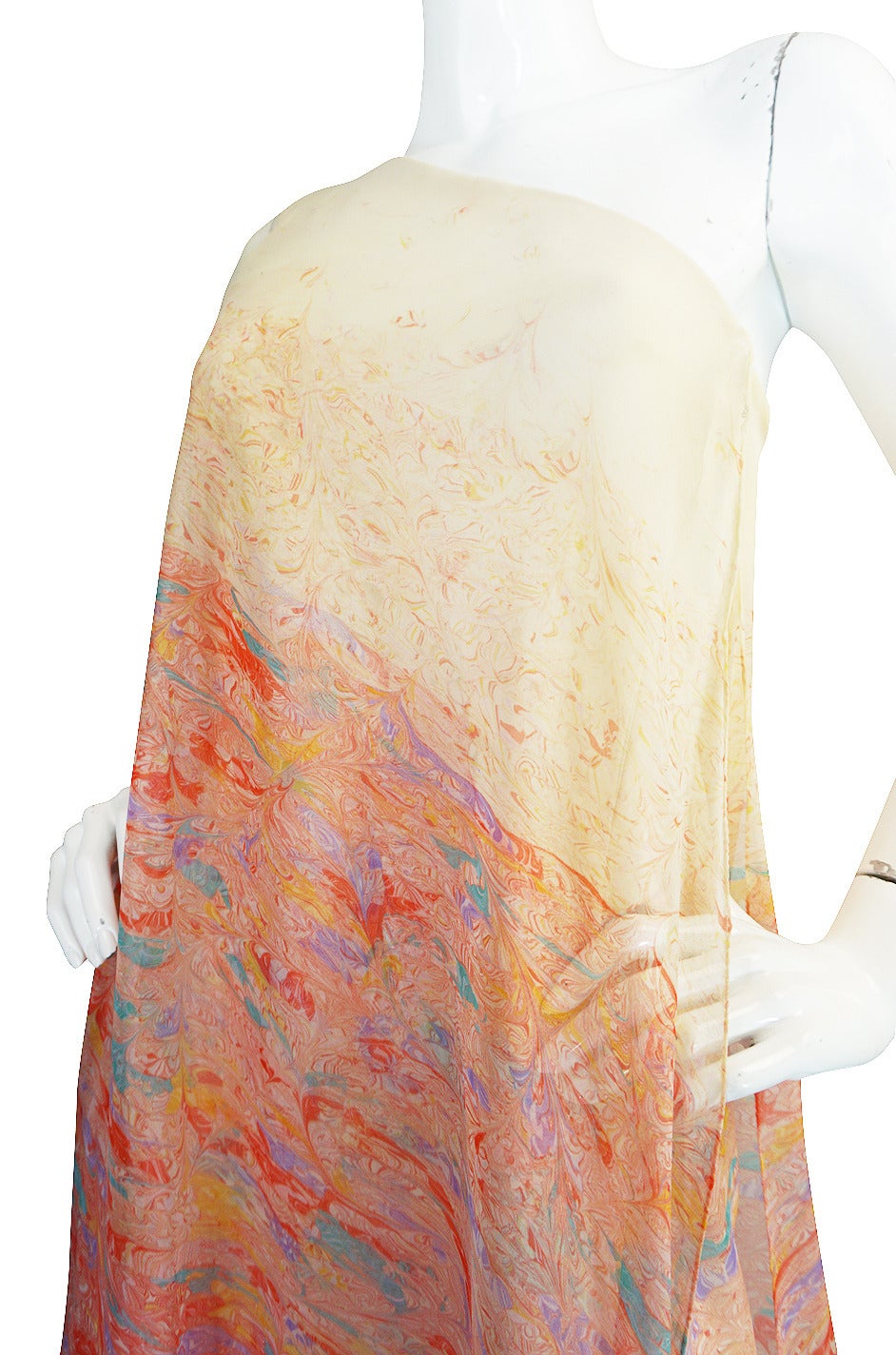 1970s One Shoulder Pastel Jerry Silverman Dress For Sale 3