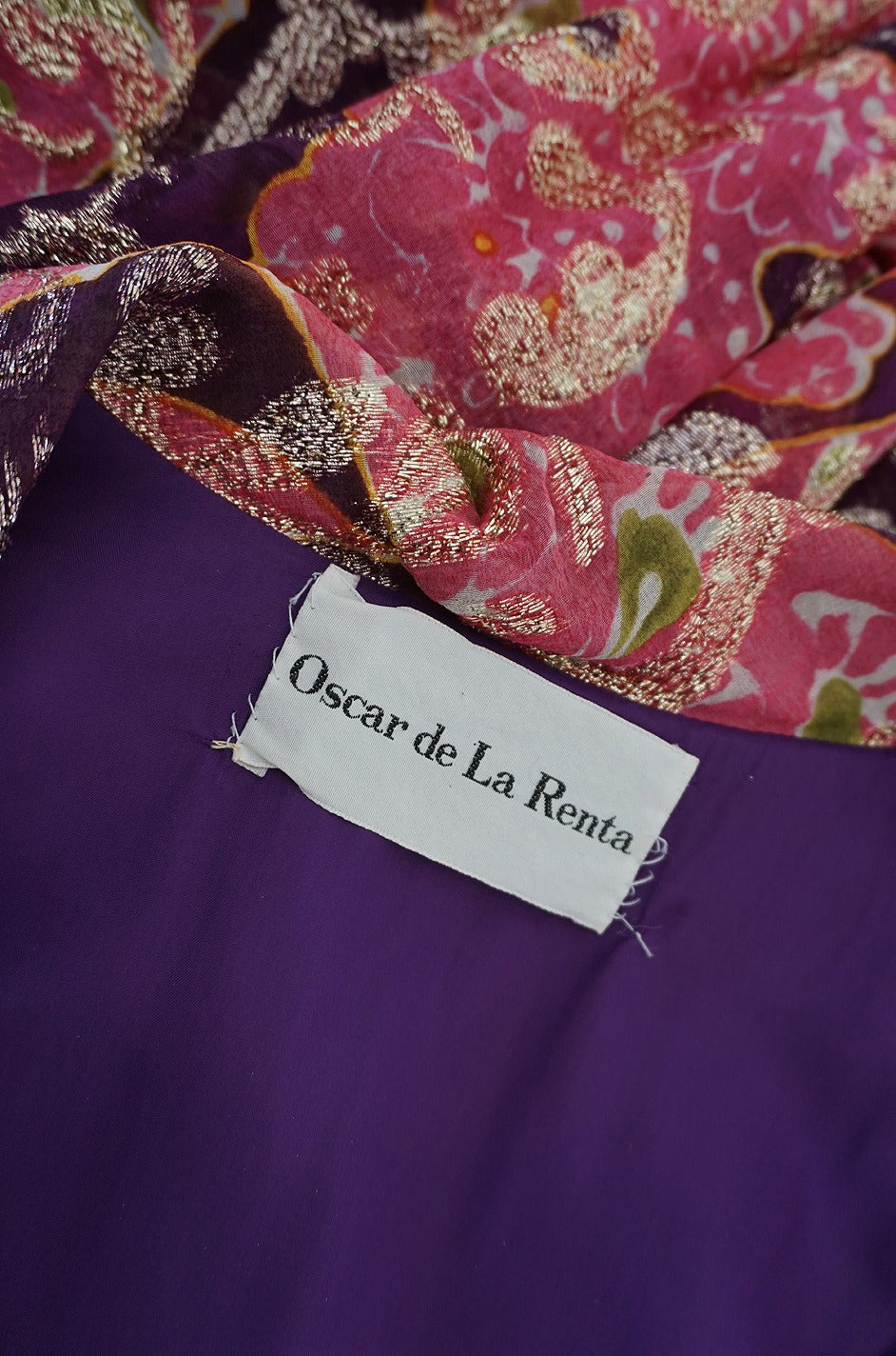 1970s Purple Metallic Oscar De La Renta Dress For Sale 4