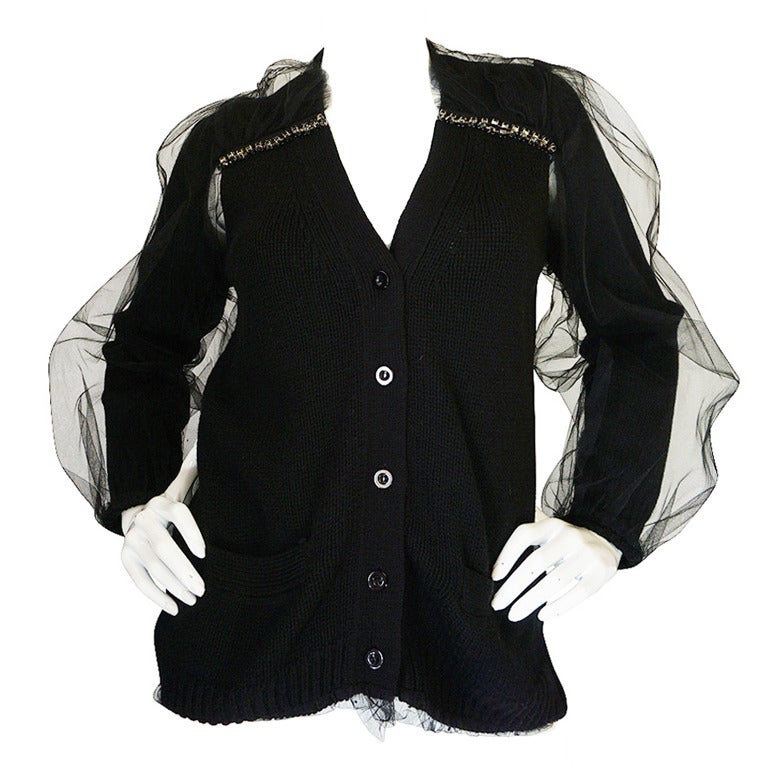 2008 Sacai Black Cashmere & Silk Tulle Sweater For Sale