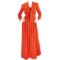 c1972-76 Norell Tassell Dotted Red Maxi Dress 11