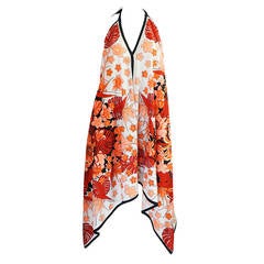 1960s Alfred Shaheen Vivid Coral Print Halter Dress