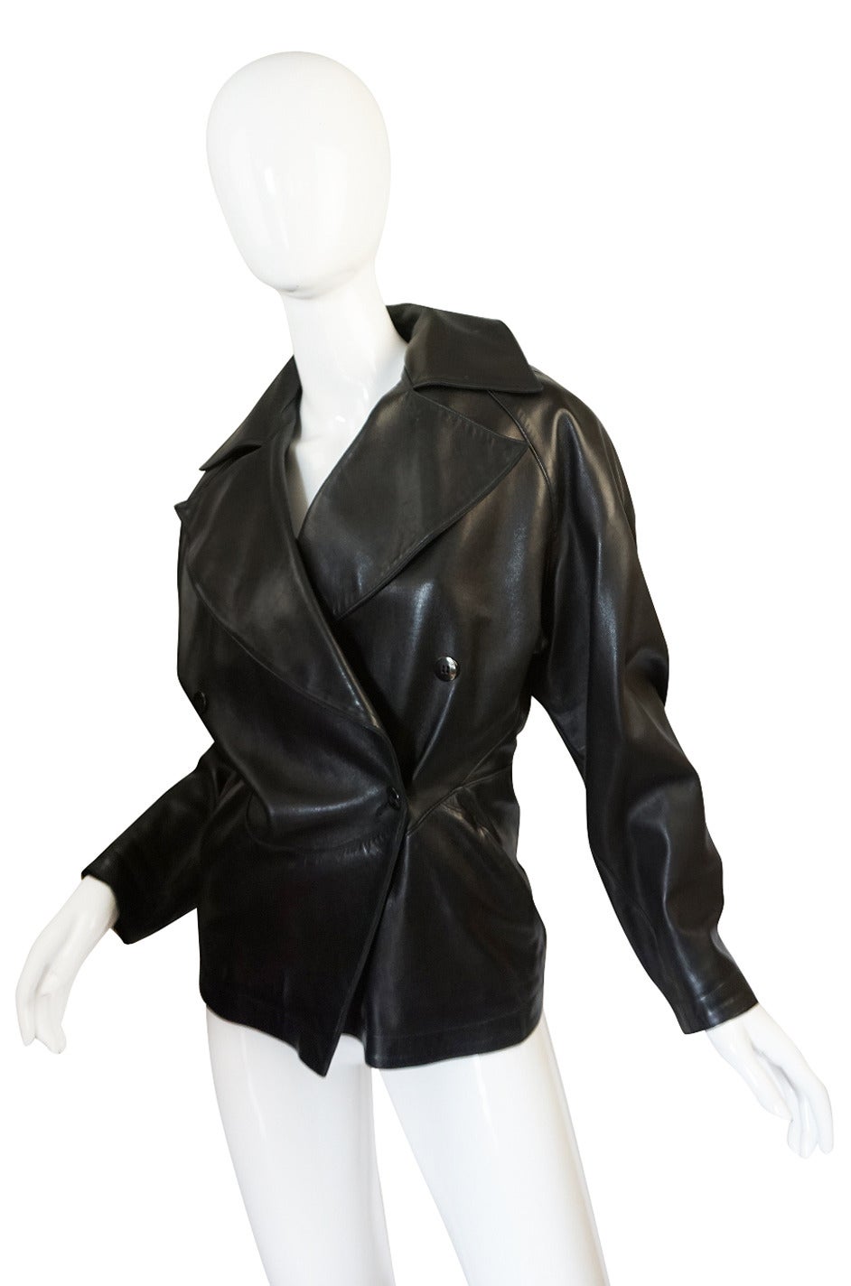 Women's 1980s Azzedine Alaia Fitted Black Leather Jacket For Sale