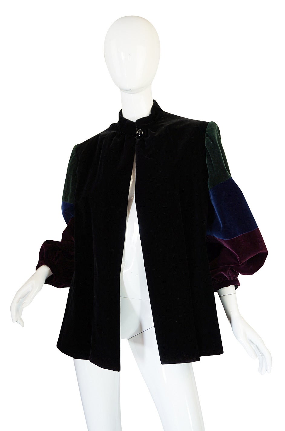 1970s Saint Laurent Multi Color Velvet Smock Jacket In Excellent Condition For Sale In Rockwood, ON