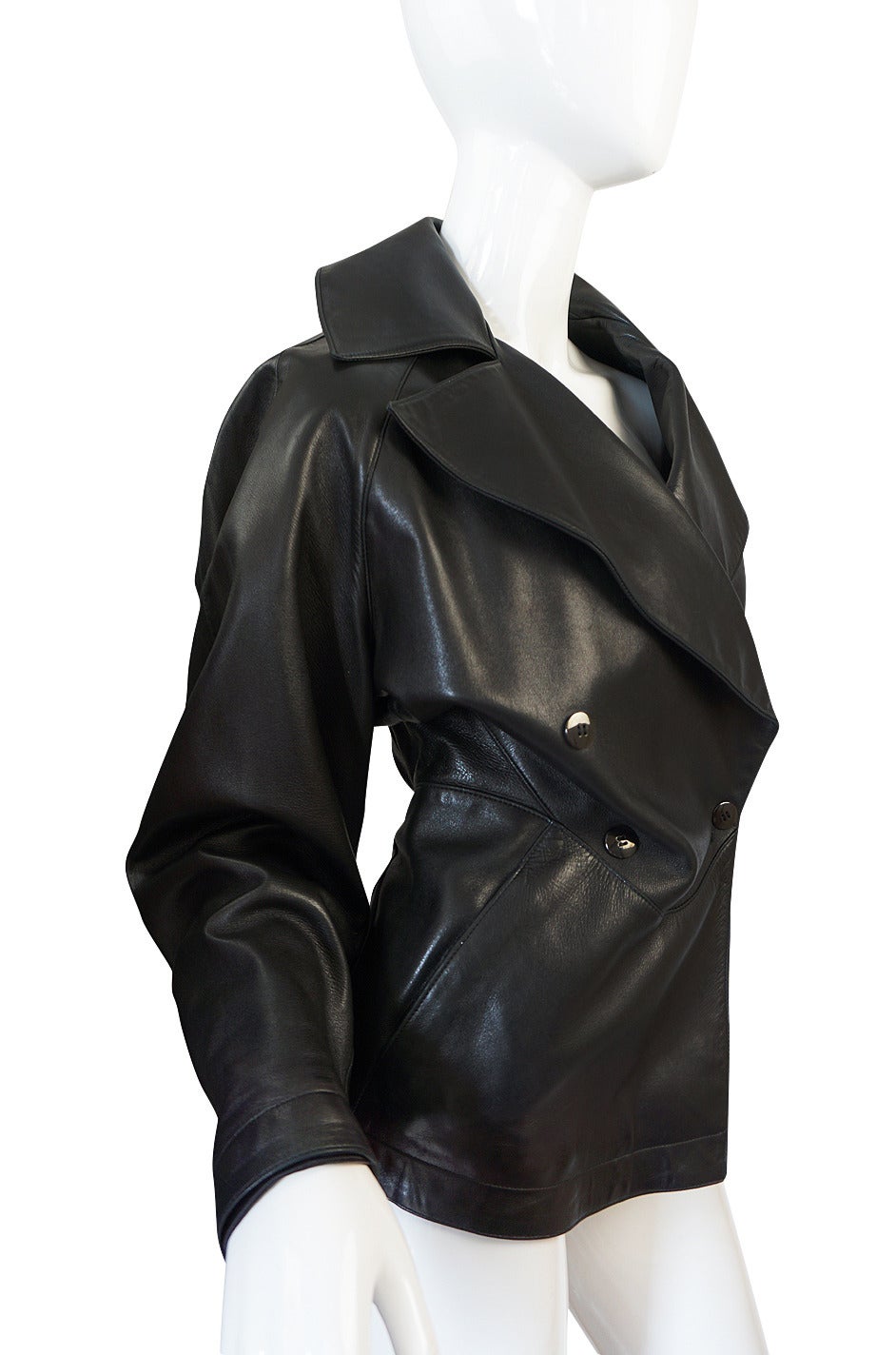 1980s Azzedine Alaia Fitted Black Leather Jacket For Sale 2