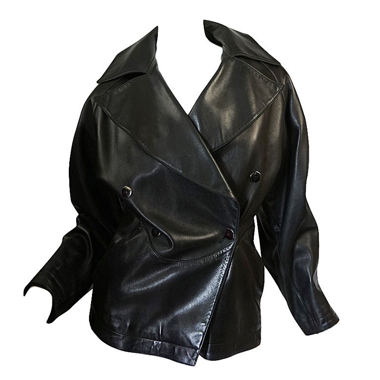 1980s Azzedine Alaia Fitted Black Leather Jacket For Sale