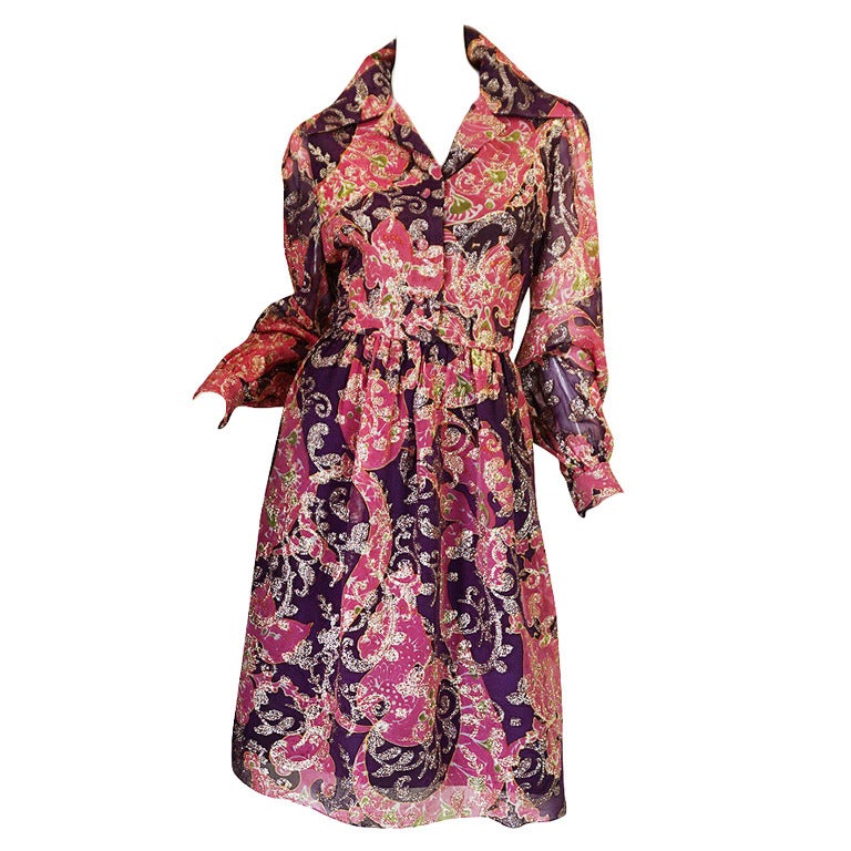 1970s Purple Metallic Oscar De La Renta Dress For Sale