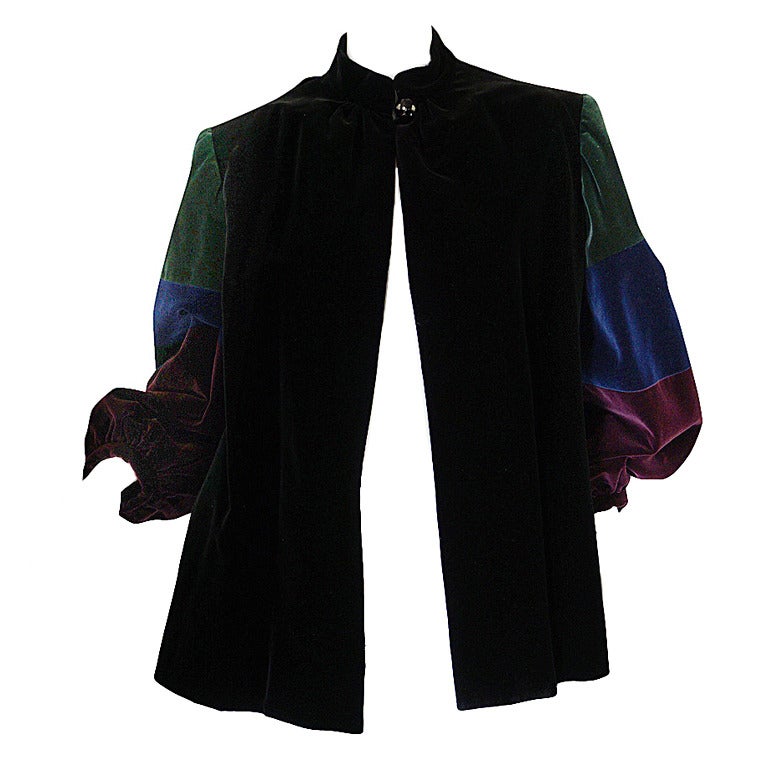 1970s Saint Laurent Multi Color Velvet Smock Jacket For Sale