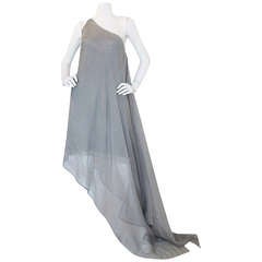 Vintage 1980s Donna Karan Silver One Shoulder Gown