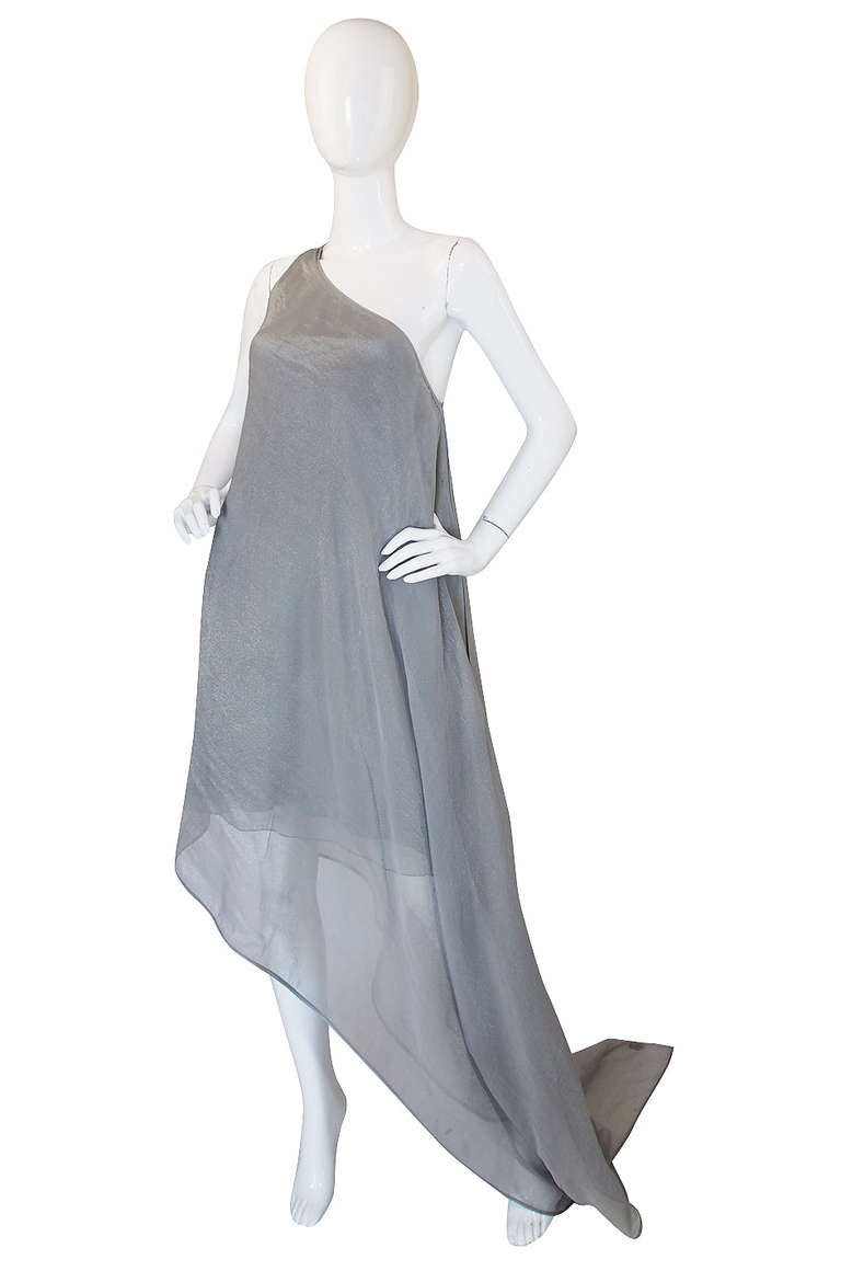 1980s Donna Karan Silver One Shoulder Gown In Excellent Condition In Rockwood, ON