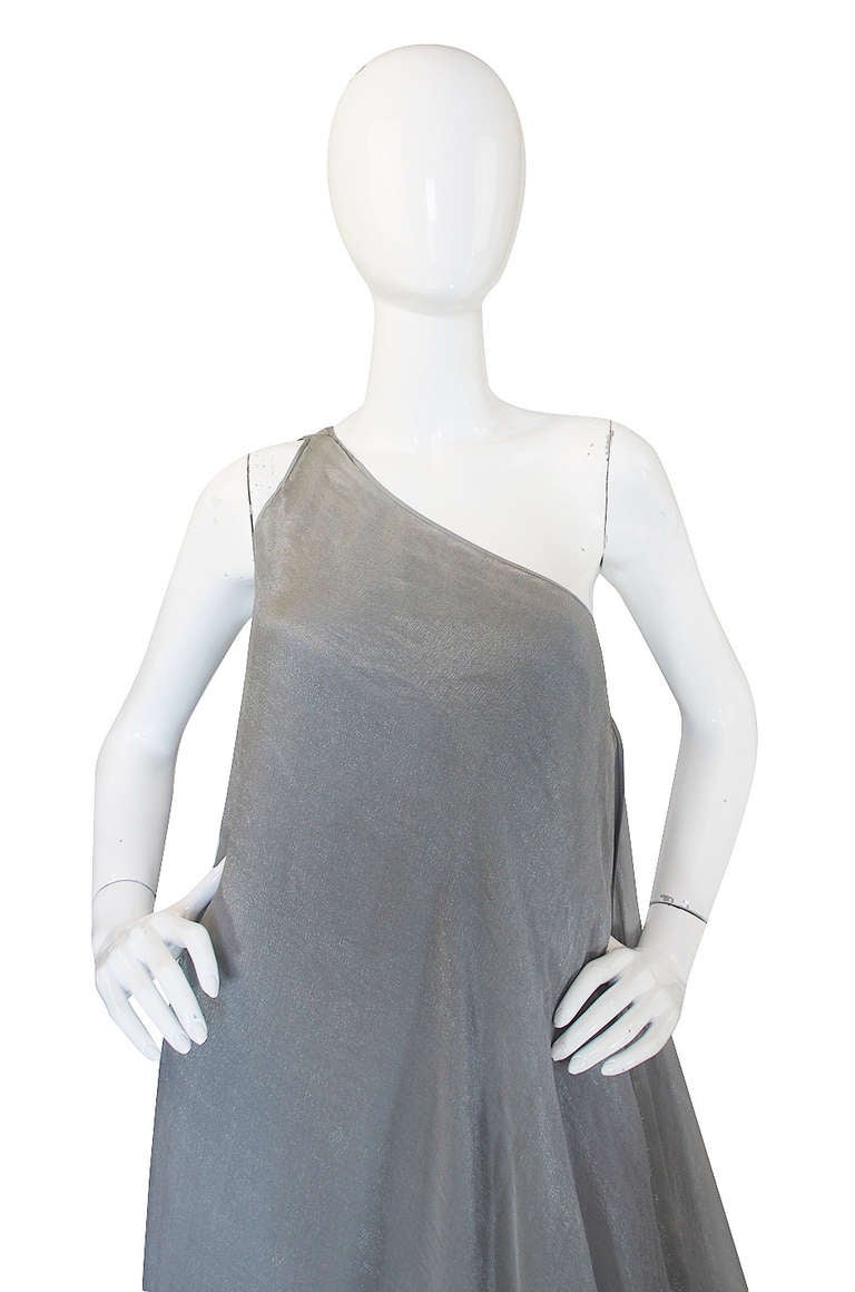 Women's 1980s Donna Karan Silver One Shoulder Gown