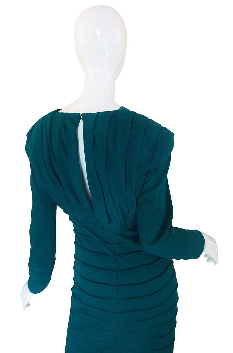 1980s Teal Zandra Rhodes Ribbed Fitted Dress 1