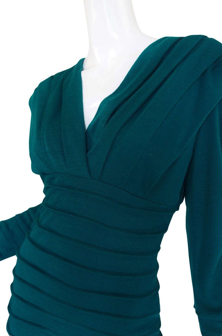 1980s Teal Zandra Rhodes Ribbed Fitted Dress 2