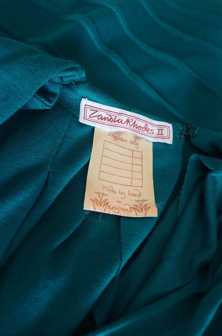 1980s Teal Zandra Rhodes Ribbed Fitted Dress 3