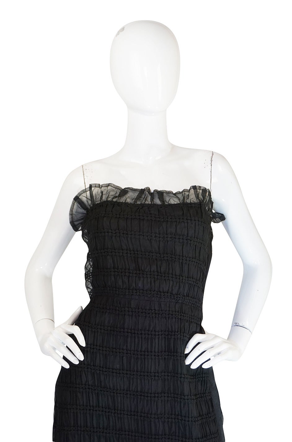 Women's 1970s Weightless Courreges Pleated Strapless Silk Dress For Sale