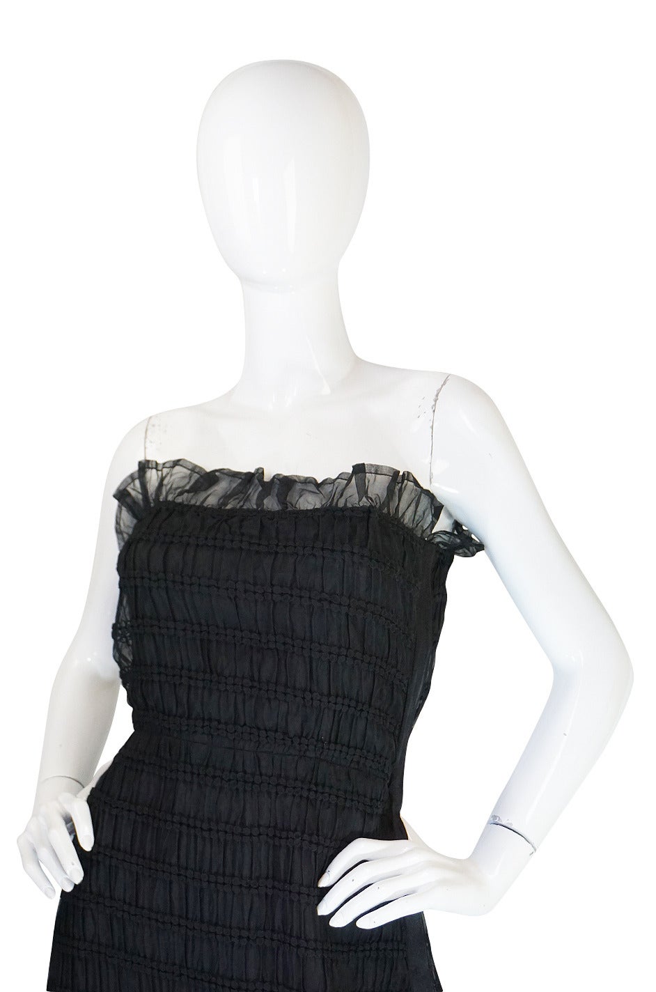 1970s Weightless Courreges Pleated Strapless Silk Dress For Sale 1