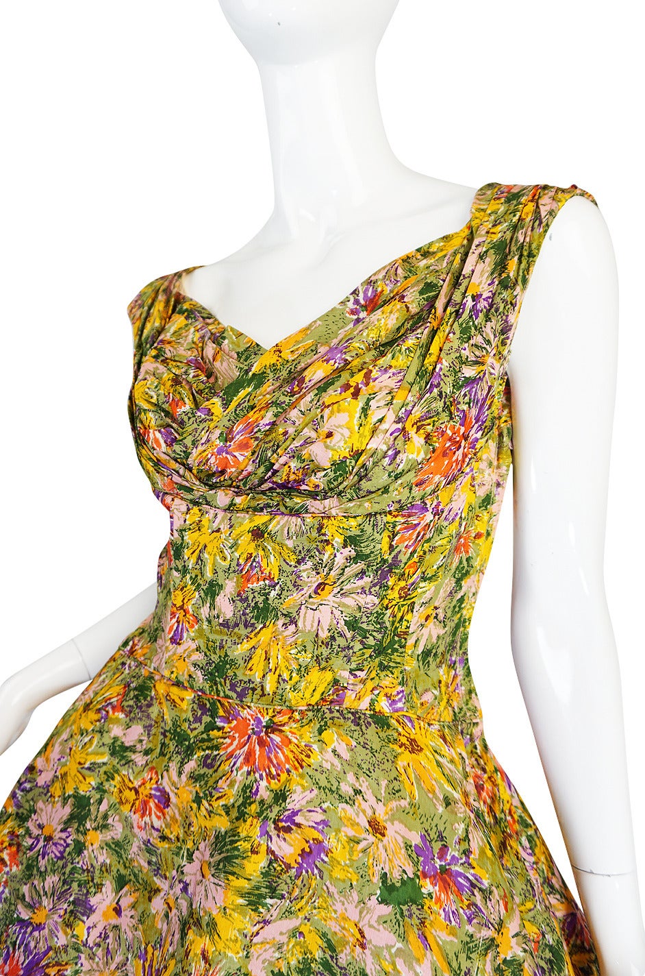 Extraordinary 1950s Yellow Silk Ceil Chapman Dress For Sale 2