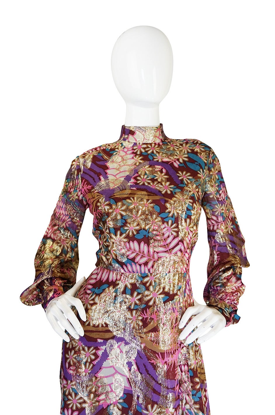1960s Metallic Silk Chiffon Malcolm Starr Dress For Sale 2