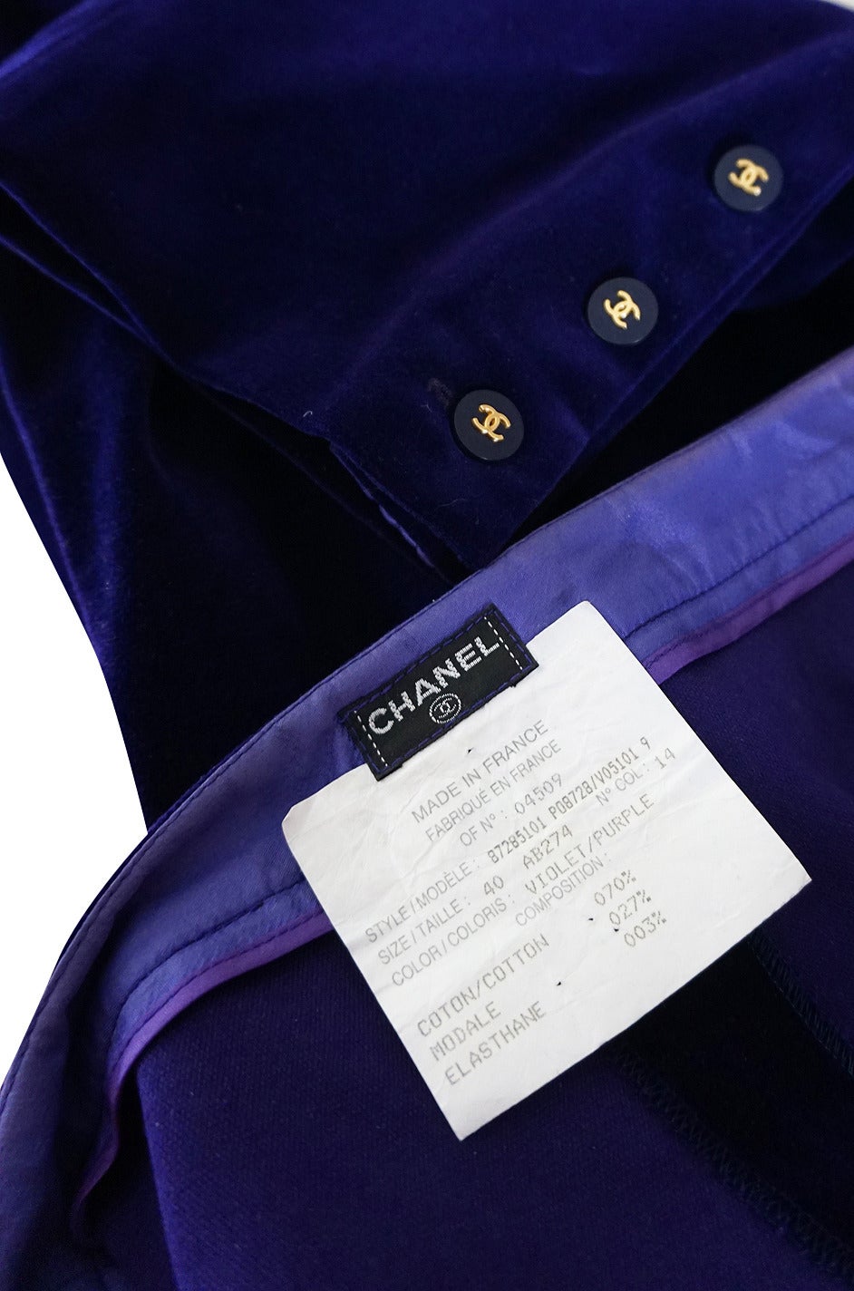 Rare 1980s Purple Velvet Chanel Cigarette Pants For Sale 1