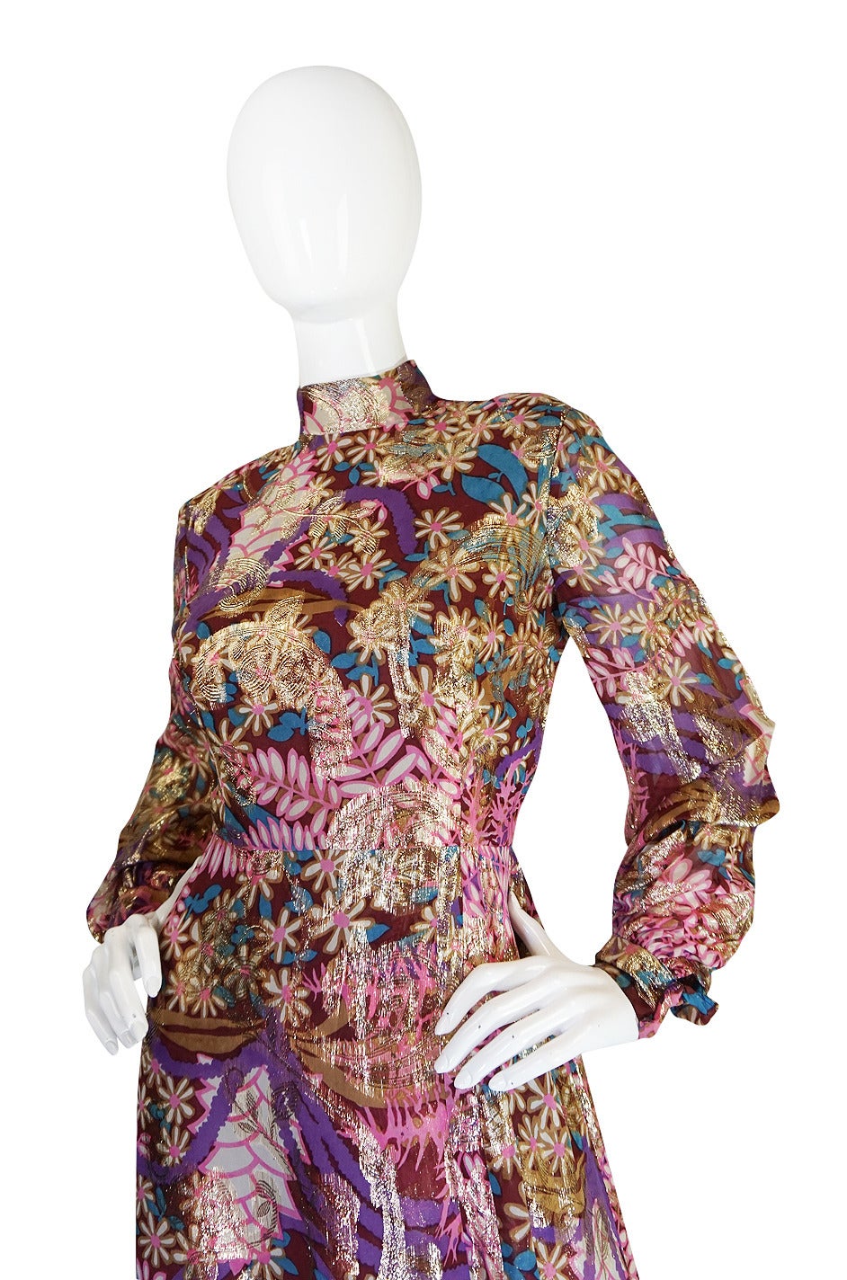 Women's 1960s Metallic Silk Chiffon Malcolm Starr Dress For Sale