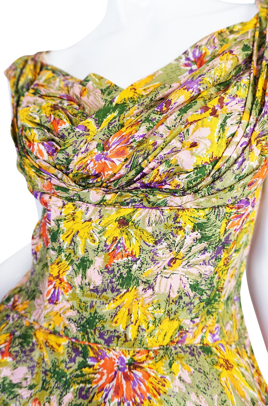 Extraordinary 1950s Yellow Silk Ceil Chapman Dress For Sale 3