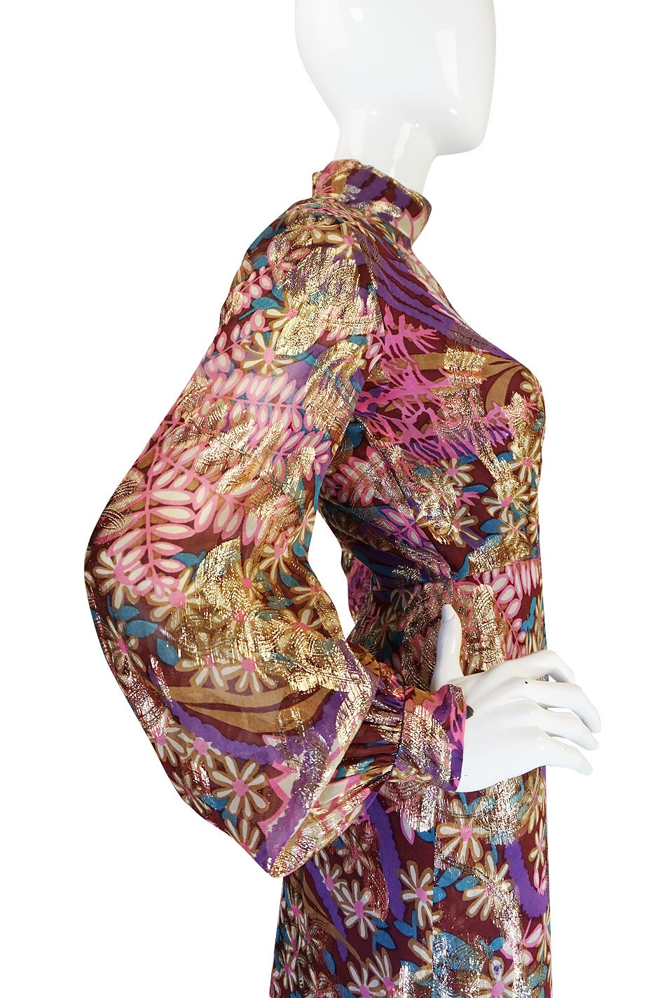 1960s Metallic Silk Chiffon Malcolm Starr Dress For Sale 1