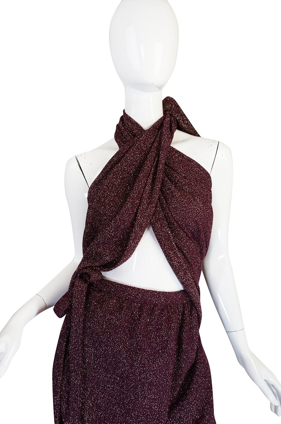 1970s Wine Knit Lanvin Skirt and Multi Tie Wrap Top 1