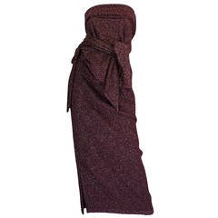 1970s Wine Knit Lanvin Skirt and Multi Tie Wrap Top