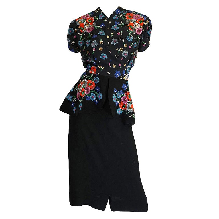 Exceptional 1930s Samuel Kass Sequin Silk Dress