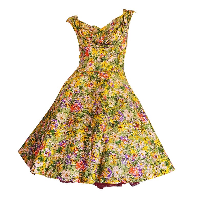 Extraordinary 1950s Yellow Silk Ceil Chapman Dress For Sale