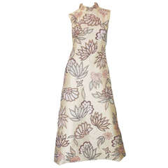 1960s Raw Silk Hand Beaded & Sequin Gown