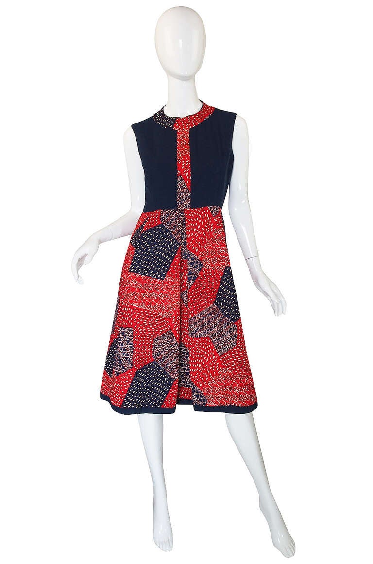 Absolutely gorgeous Malcolm Starr dress & jacket with the best fabric! A quilted red and blue fabric with a sort of Americana 