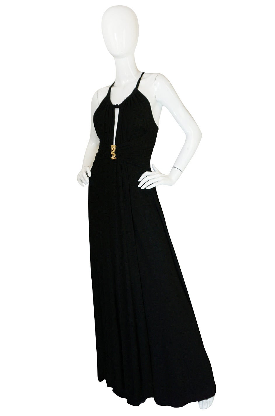 Recent Roberto Cavalli Plunging Black Silk Jersey Dress In Excellent Condition For Sale In Rockwood, ON