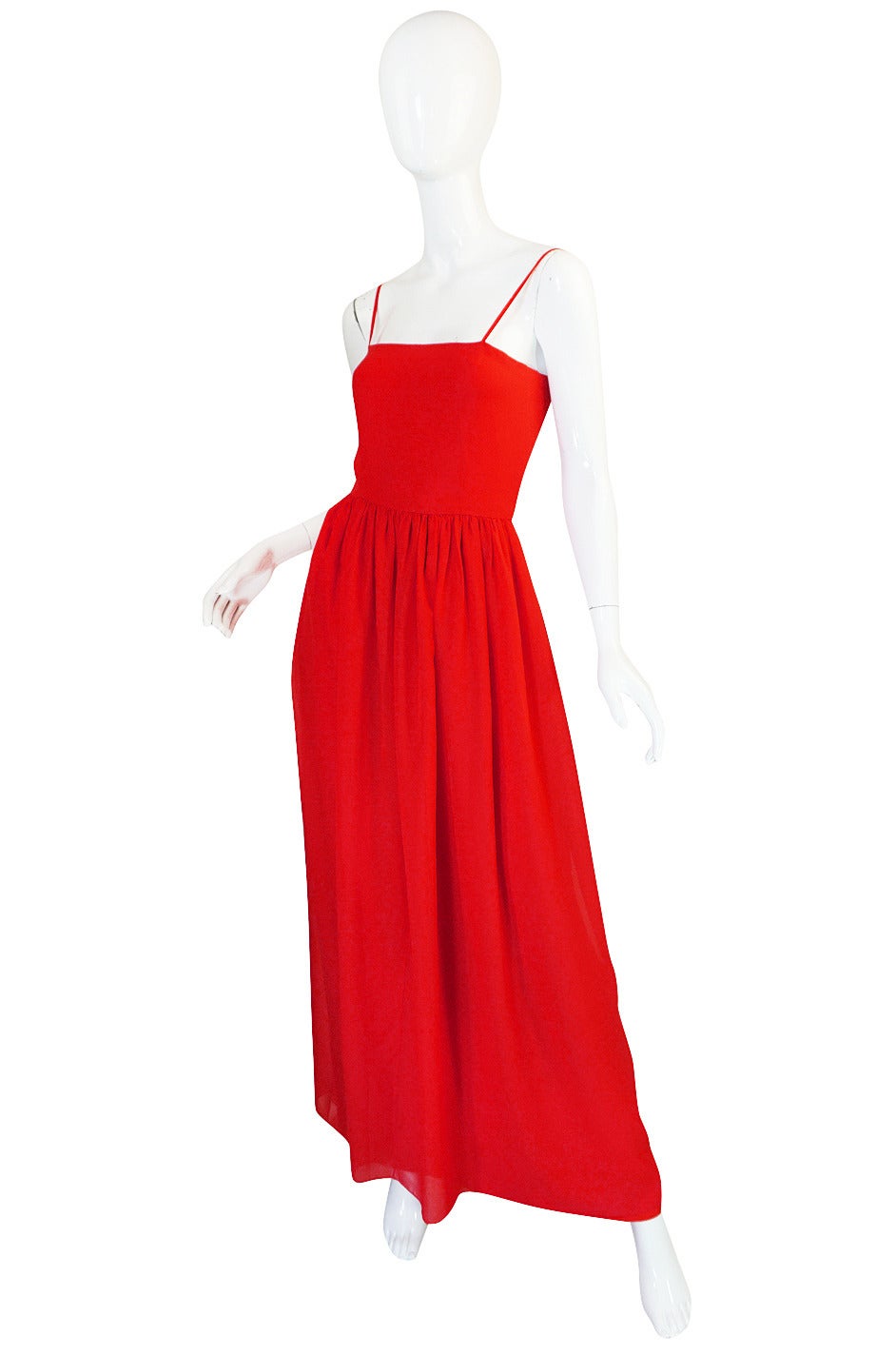 Women's Beautiful 1970s Red Silk and Chiffon Lanvin Dress For Sale