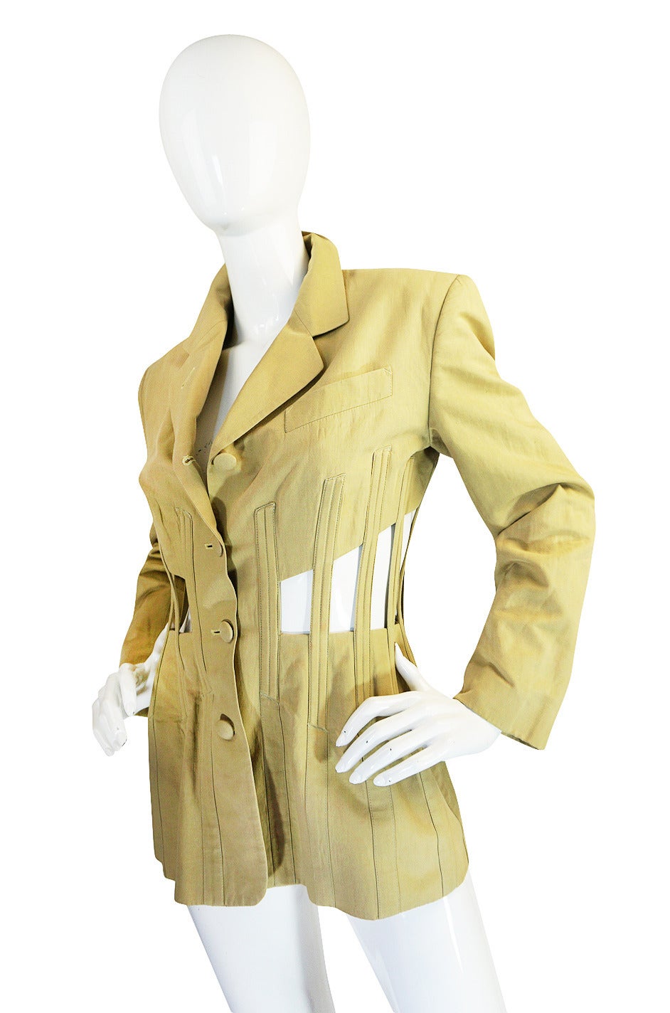 Beige 1990s Jean Paul Gaultier Cut Out Corset or Cage Jacket