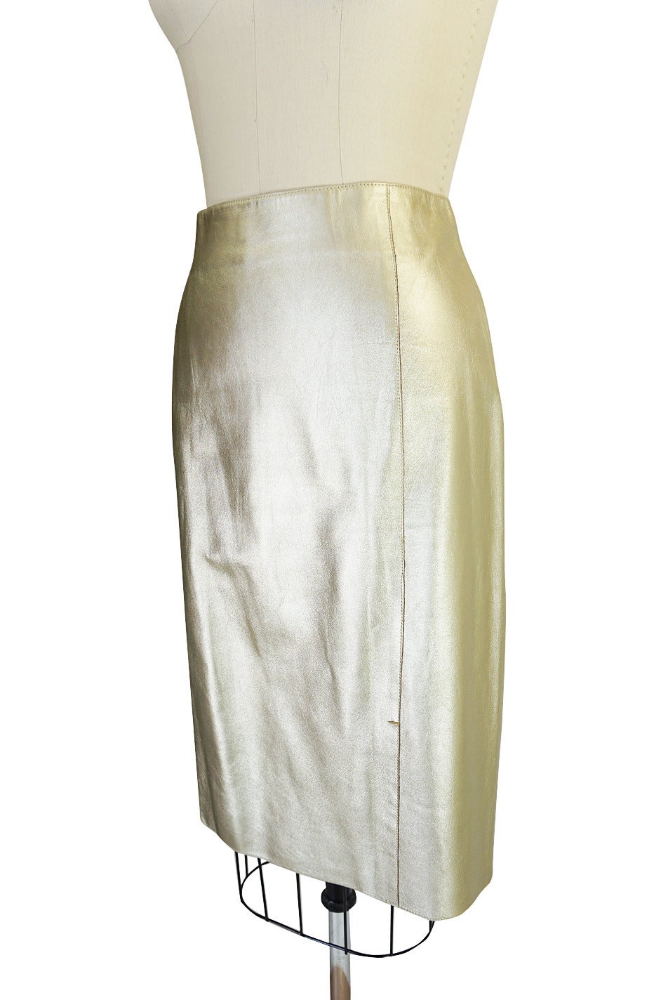 Women's Recent Prada Muted Gold Fine Leather Skirt For Sale