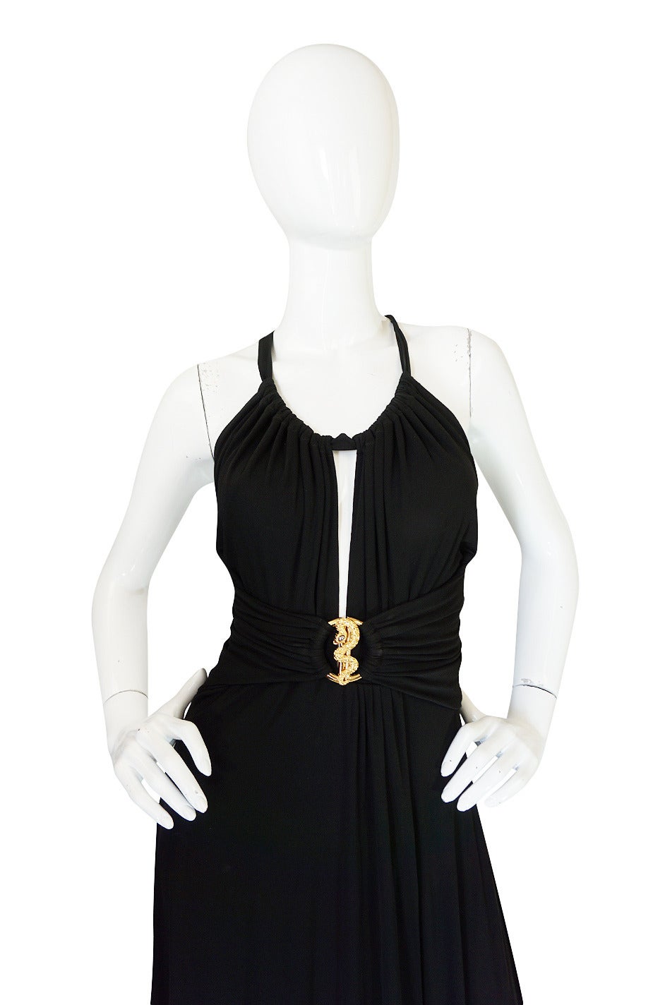 Recent Roberto Cavalli Plunging Black Silk Jersey Dress For Sale 1